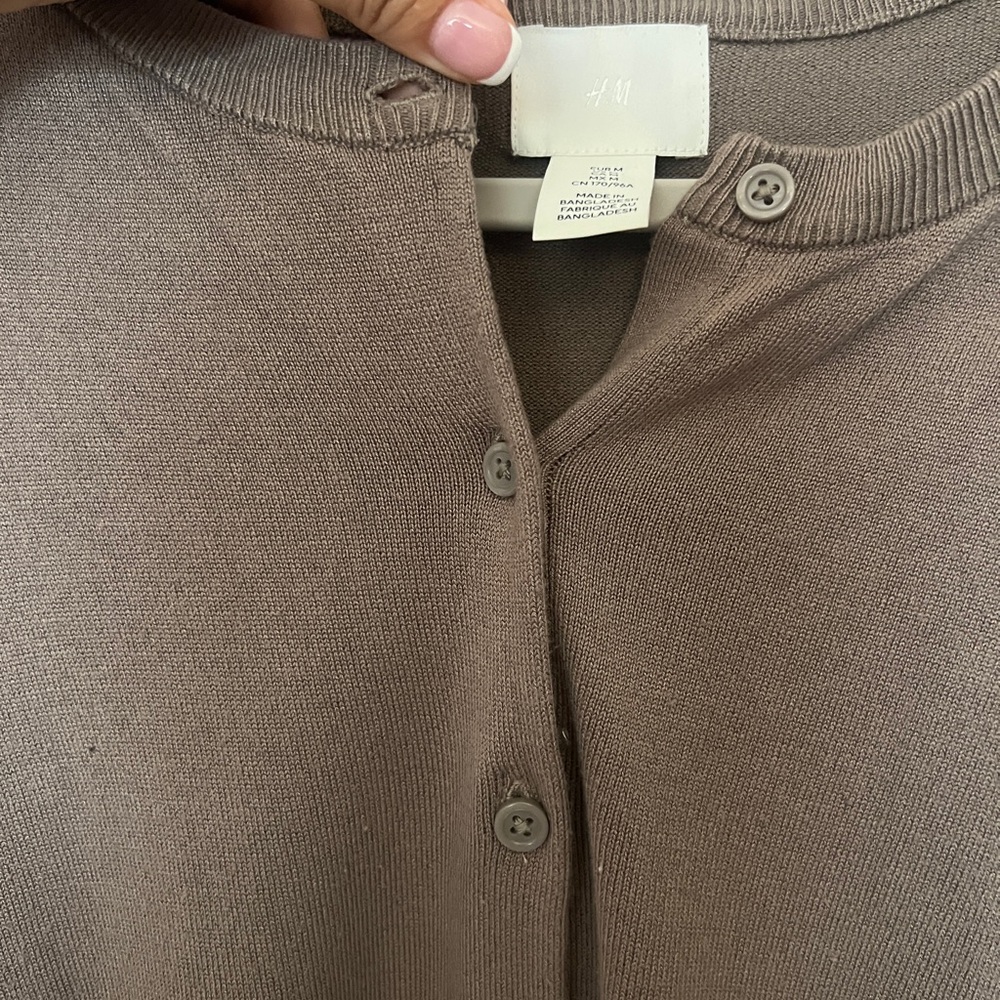 H&M Women's Crewneck Button-Front Cardigan - Taupe Brown